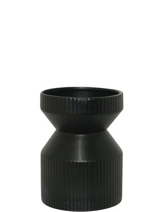 Matte Rib Waisted Geo Vase Black