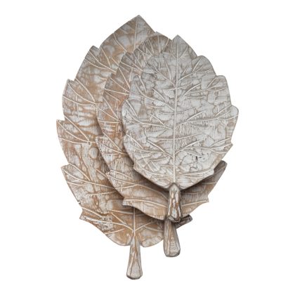 Wooden Leaf Trays s/3 W/Wash 20x33 / 24x40 / 30x50cm